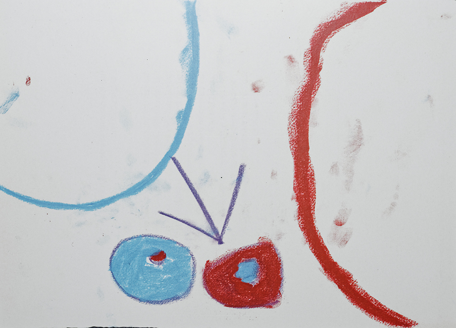 Blue in red, purple, blue and red pastel drawing by Bethan Kendrick